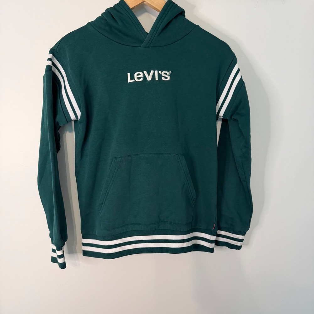 Levis Kids Green Varsity Stripe Pullover Hoodie Sweatshirt XL 14/16 N439-FOL
